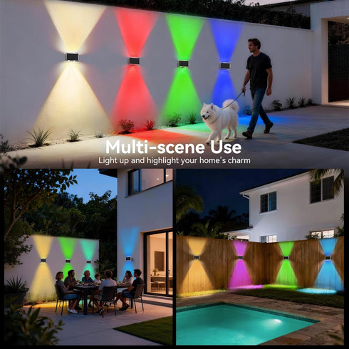 200Wide 8 6 Pack, IP66 TECKNET Solar Fence Lights, Up Down Lights & Lighting, Modes RGB Color Changing, Waterproof