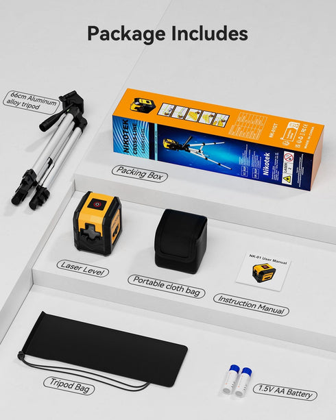 Nikotek Laser Level with Tripod, Self-Leveling Green Beam Horizontal and Vertical Cross-Line Laser for Home Decoration