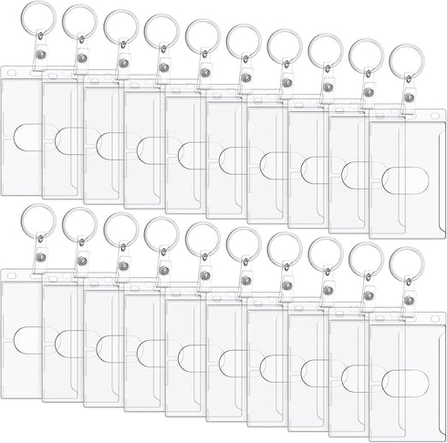 Hard Plastic Card ID Badge Holder with Keyring, Heavy Duty Clear Card Holder, Secure Credit Card ID Holder Keychain (20