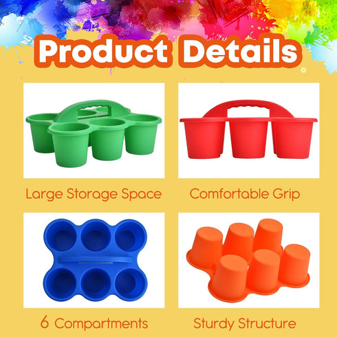 6 Pack 6 ALINK Classroom Caddy Storage Basket with Handle, Plastic Drink Cup Caddy Holder, Compartments for Kids