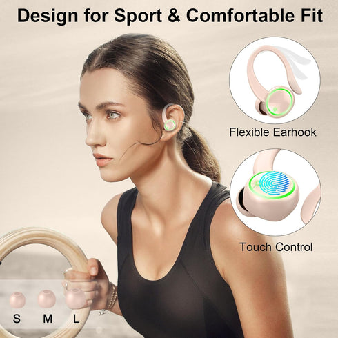 5.4 50H IP7 Headset Wireless Earbuds, Bluetooth Headphones Sports, Playback Over-Ear buds with ENC Noise Cancelling