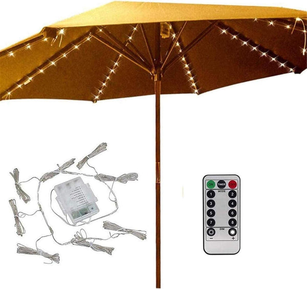 Patio Umbrella Lights, 104 LED String Lights with Remote Control, 8 Lighting Modes, Battery Operated Waterproof Outdoor