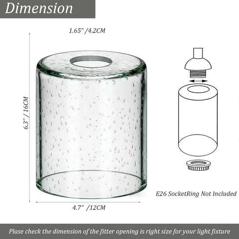 1-5/8 Inch E26 Base,4.7"W 6.3"H Glass Lamp Shade Replacement for Table Lamps/Floor Lamp/Chandelier/Pendant Light