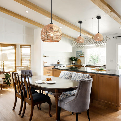 9.8inch Rattan Pendant Lights with Hand-Woven Shade Rattan Light Fixures BohoChandelier Ceiling,Wicker Pendant Lighting