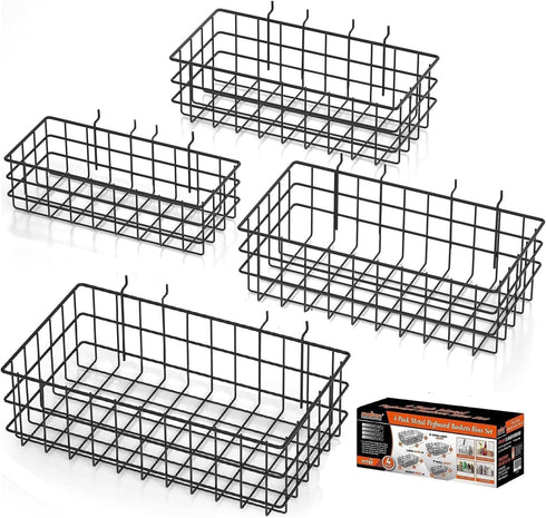 HORUSDY Peg Board Bins and Baskets, 4 Pack Square Style Pegboard Baskets and Bins for Organizing Workbenches,