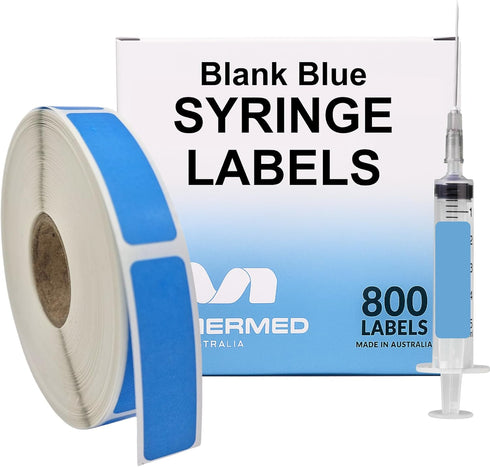 Blank Blue Medical Syringe Labels - 800 Write-On Medication Labels on Roll