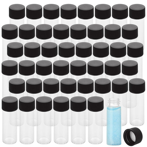 100 Pack Clear Glass Vials, 4ml with Black Plastic Screw Caps, Leak-Proof Bottles for Essential Oil, Reagent