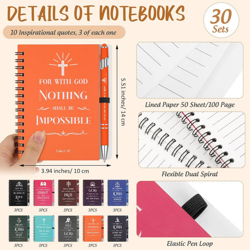 Glenmal 30 Sets Christian Gift Bulk, Spiral Bible Notebooks for Note Taking, Inspirational Journals for Women and Men