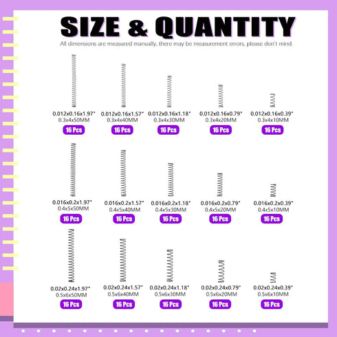 Swpeet 240Pcs 15 Different Sizes Stainless Steel Compression Springs Assortment Kit, Mini Stainless Steel Extension Springs for Shop and Home Repairs, 0.39" to 1.97" Length, 0.16" to 0.24" OD