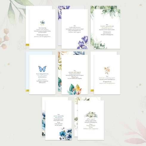 50 Pack 4x6in 25 Decorably Gold Foiled Thank You Cards for Funeral with Envelopes and Stickers, Floral & Butterfly
