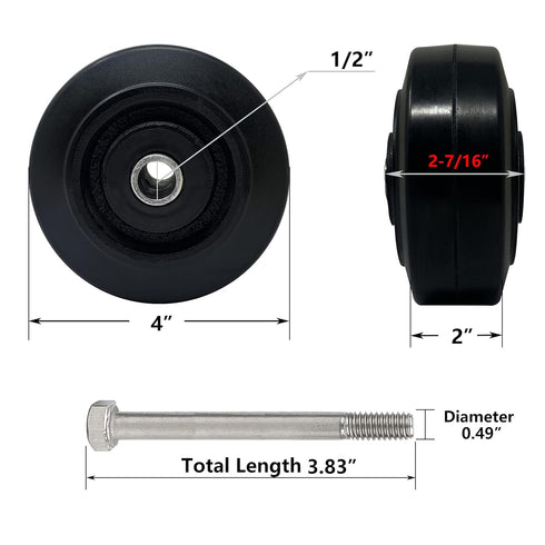 Caster Wheels 4" Replacement Casters, Rubber on Cast Iron Trailer Jack Wheel - 400 Lbs Per Wheels, Industrial Casters for Cart Furniture Workbench