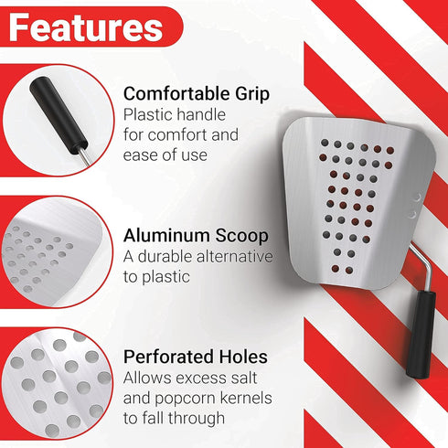 Poppy's Ultimate Popcorn Machine Supplies Bundle - Kernel Sifting Speed Scoop, Seasoning Dredge, 1-Ounce Bags (100
