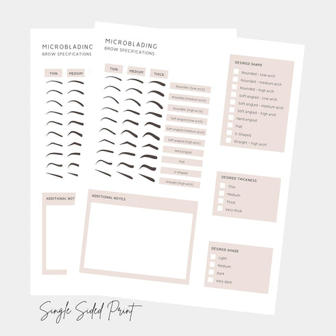 Microblading Client Paper Intake Forms, 100pk, 8.5 x 11” Paper Size, Consent Intake Consultation Aftercare, Brow Shape