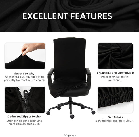 Water Resistant Stretch Office Chair Cover with Durable Zipper, Universal Washable Spandex Slipcovers for Pets