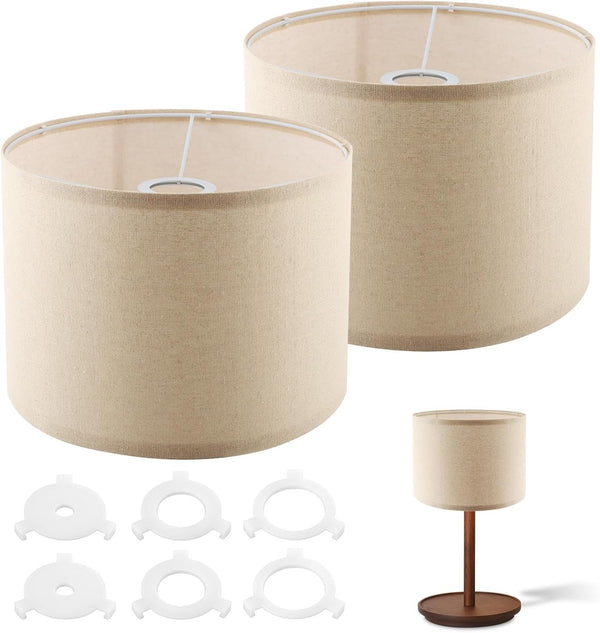 Axrivonte Beige Lamp shades Set of 2,Linen Drum Lampshades,10.24" Top x 10.24" Bottom