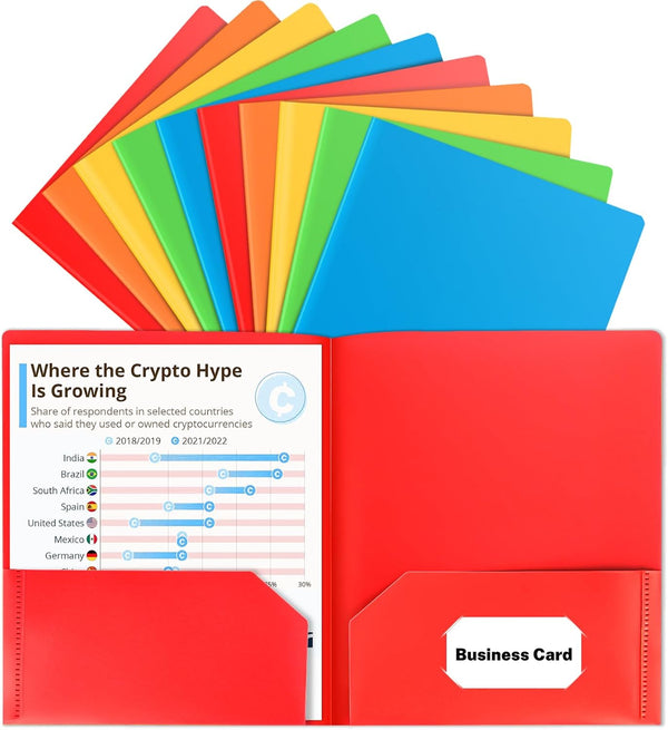 Habgp 10 Pcs File Folders with Pockets, Cute Decorative Plastic Colored Letter Size Folders for School Office Business