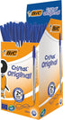Bic Cristal Original Ballpoint Pens, Medium Point (1.0 mm), Blue, Box of 50 Every-Day Writing Pens with Clear Barrel