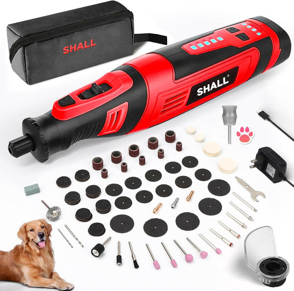 SHALL 8V Cordless Rotary Tool Kit, Lightweight 2.5 Ah Battery Rechargeable Dog