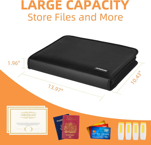 JUNDUN Fireproof Accordion File Organizer, 12 Pocket Expanding Folder with Zipper & Labels
