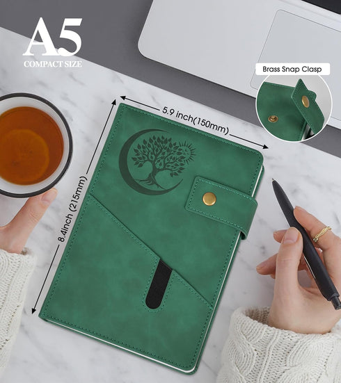 Blank Journal Notebook, A5 Hardcover Leather Sketchbook with 200 Pages Thick Blank Paper for Men Women, Unlined Drawing & Writing Journal, 5.9" x 8.4" Plain Notebook (green) by PAIBAS