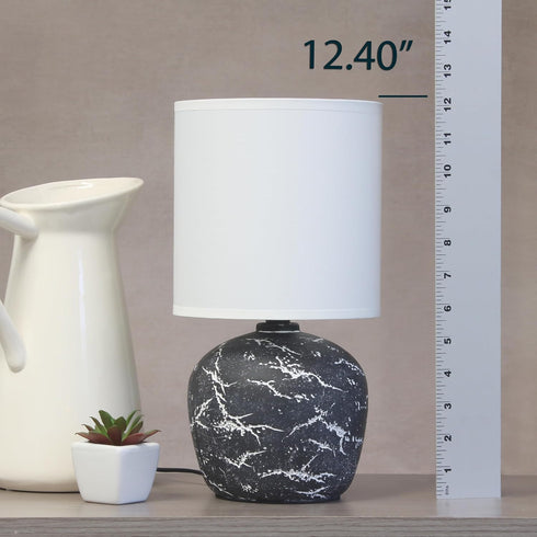 LT1170-BLK 12.4" Simple Designs Chic Glow Rounded Marble Inspired Concrete Table Lamp with Fabric Shade, Bedroom