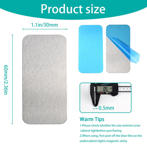 Bogigul 16pcs Closet Under Cabinet Light Magnetic Strip, Adhesive Metal Plates for Magnets, Magnetic Strips