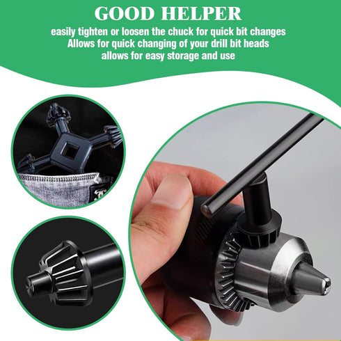 6Pcs Carbon Steel Drill Chuck Key Wrench Set, 3/4" 5/8" 1/2" 3/8" 1/4" Electric Drill Clamping Tool