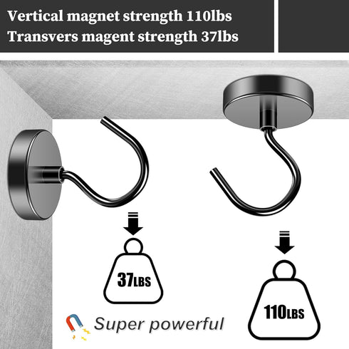Grtard Magnetic Hooks Heavy Duty - 110 lbs Strong Magnet Hook for Hanging, Cruise, Kitchen, Workplace - 4 Pack