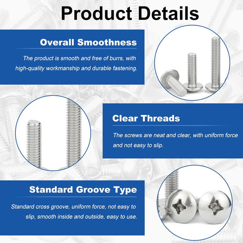MroMax M4 x 10mm Machine Screws, Phillips Cross Round Head Screw, 304 Stainless Steel Fasteners, 10pcs