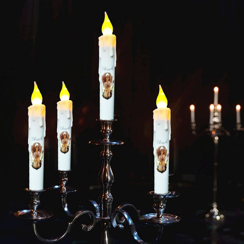 Primitive Battery Tapered Candles Flickering,Decorative Flameless Taper Candles with Timer,6.75Inch Girl Blessed Led Candlestic,Dripless Taper Candle Flame Halloween Christmas Home Decor by TAIANLE