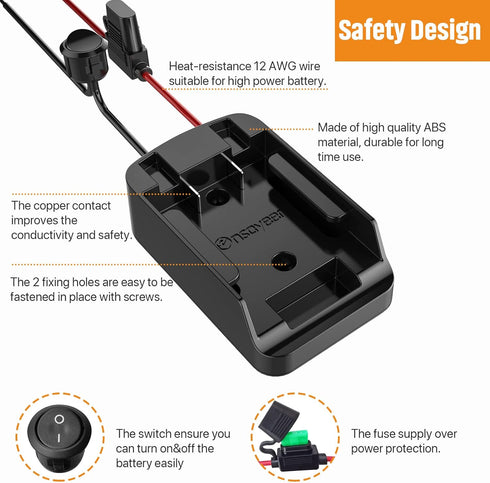 Ensayeer 20V 12 Lights,2 Pack Power Wheel Adapter with Fuse&Switch, Secure Battery Adapter for MAX Lithium Battery