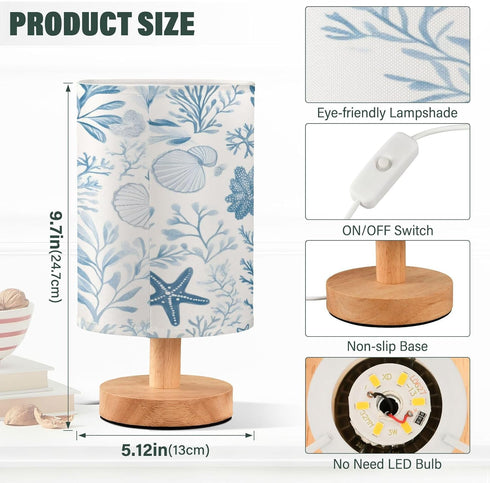 Nautical03 Coastal Sea Star Coral Table Lamp for Bedroom USB Port Bedside Lamp Small Nightstand Desk Lamp for Girls