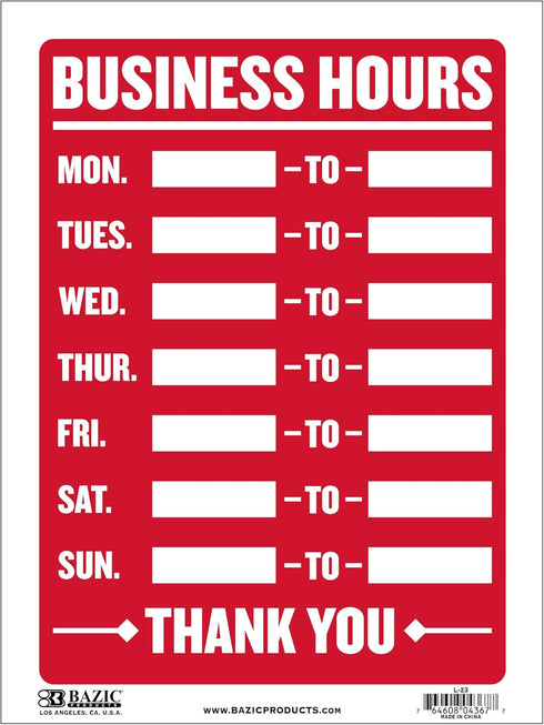 BAZIC Business Hours Sign 12"x16", Open Closed Signage for Business Store Office Door Window