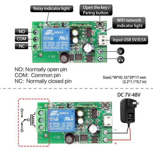 DieseRC 1 Channel WiFi Smart Switch, DC 5V 12V 24V 36V Passive Output Relay Module, Compatible with Alexa