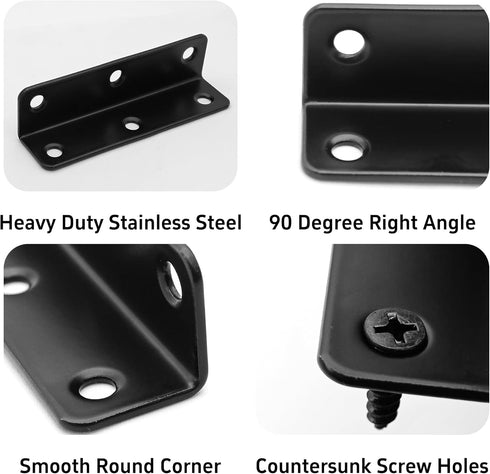 STFRBTH 4PCS 3 Inch L Brackets, Corner Brace for Shelf Support, Black Metal Angle Brackets with Mounting Screws