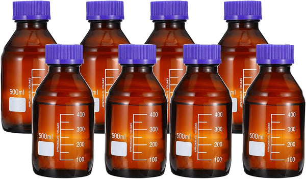 PATIKIL 8 Pack 500ml Borosilicate Glass Reagent Media Storage Bottles with GL45 Blue Screw Cap