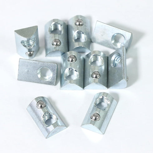 1/4"-20 Threaded Steel Roll in T-Nut with Ball Spring, T-Slot Nuts for 10 Series Aluminum Extrusion Profiles