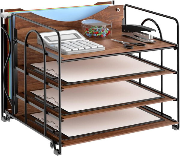 LUCYCAZ File Organizer for Desk, 4 Tier Wood Desk Organizer for Hanging File Folders, Desktop File Organizer for Office