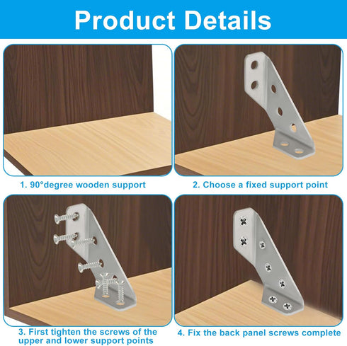 Jiozermi 10PCS 90 Stainless Steel Furniture Corner Connector, Silver Shelf Brackets Metal Corner Brackets for Wood L