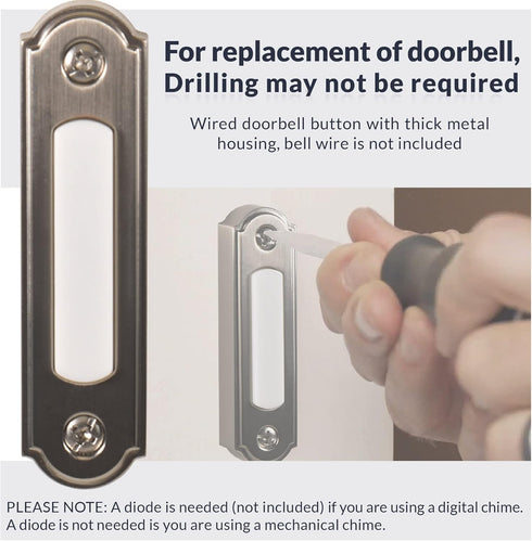 Newhouse Hardware LED Lighted Metal Door Chime Push Button (Satin Nickel) for Surface Mount Door Bell