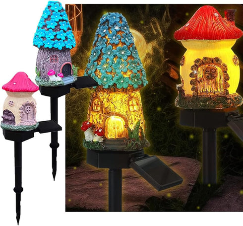 YZYOE 2 Packs of Solar Powered red and Blue Mushroom House Floor Lights,