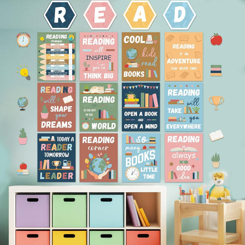 gisgfim Reading Posters for Classroom, Retro Motivational Bulletin Board Decorations for Elementary School