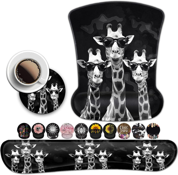 Rectangular Mouse Pad Wrist Protector with Cool Giraffes, Ergonomically Non-Slip Rubber Comfortable Computer Keyboard