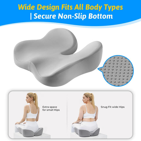 Tailbone Seat Cushion for & Sciatica Pain Relief - Plush Yet Supportive Ergonomic Memory Foam Chair Cushions for Office