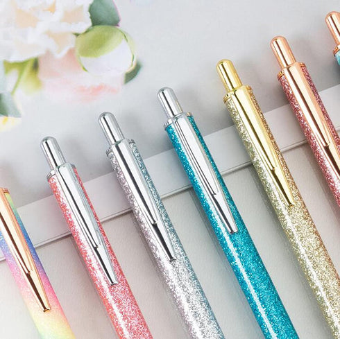 Gullor 6 Pieces Glitter Metal Black Ink Retractable Ballpoint Pen - Bling Rose Gold Clip for Office