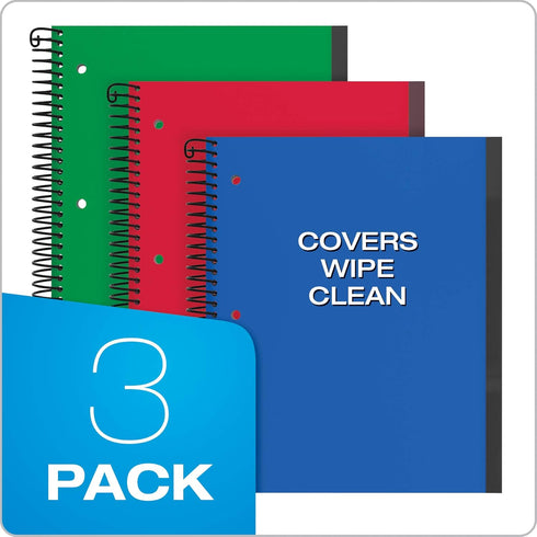 Oxford Spiral Notebook 3 Pack, 3 Subject, Durable Plastic Covers, Strong Coil, 3 Pockets, College Rule, 8.5 x 11, 150