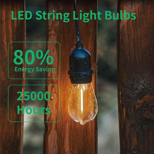 Meconard 30 Pack S14 Edison String Light Bulbs, 1 Watt Replacement for Outdoor String Lights, 2200K Warm White
