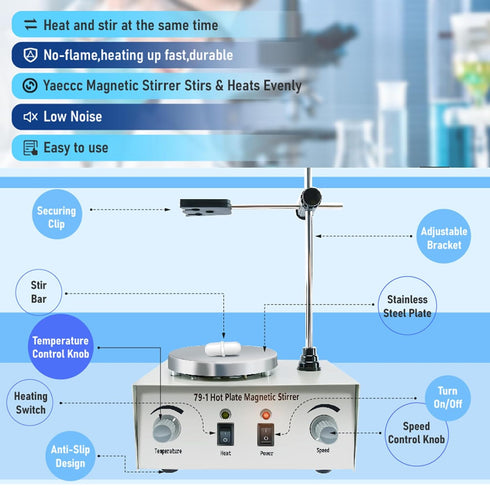 YaeCCC 1000ml Magnetic Stirrer Hot Plate Mixer, Lab Stirrers, 2400 RPM Stir Plate