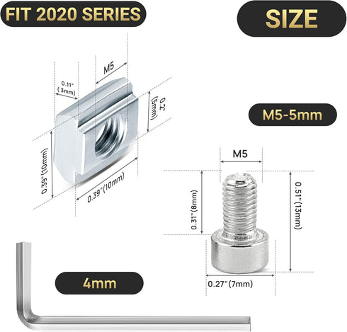 12 Set Silver 2020 Corner Bracket Joint Plate - T Shape Aluminum Extrusion Connector with 60Pcs T-Nuts