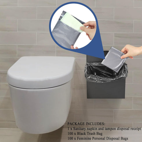Bag,9.4x7.8x3.5 inches Sanitary Napkin Disposal Receptacle with Hygiene Disposal Bags and Trash Stainless Steel Wall